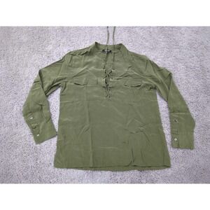 Madewell Lace Up Blouse Womens Medium Green Long Sleeve 100% Silk‎ Casual